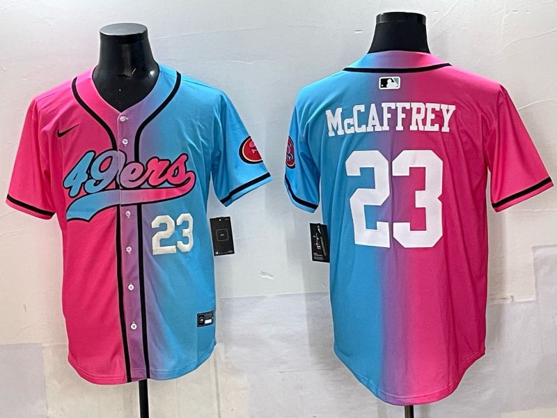 Men 2025 San Francisco 49ers #23 Mccaffrey Blue pink Nike Limited NFL Jersey style 03->san francisco 49ers->NFL Jersey